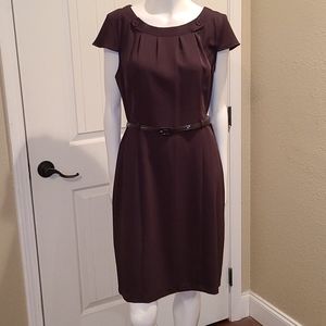 EUC Voir Voir Brown Cap Sleeve Belted Dress 12